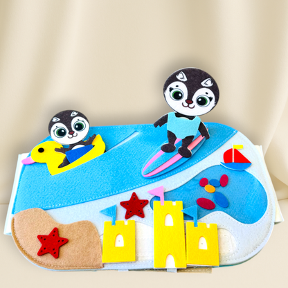 Colorful felt play mat with penguin characters