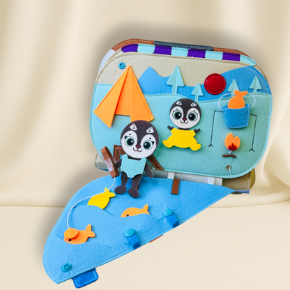 Children's felt play set with penguin characters and fishing elements